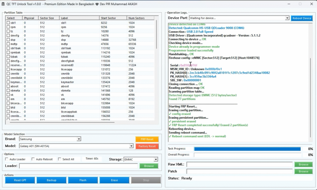 Qc Tft Unlock Tool V1.0 Samsung Frp Reset In Edl Mode